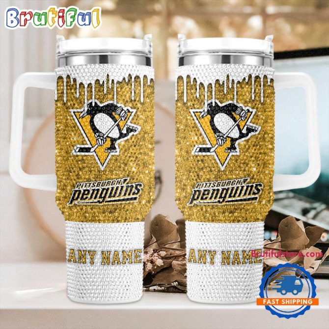 Rhinestone Bling Pittsburgh Penguins Nhl Sports Custom Stanley Quencher 40Oz Stainless Steel Tumbler With Handle