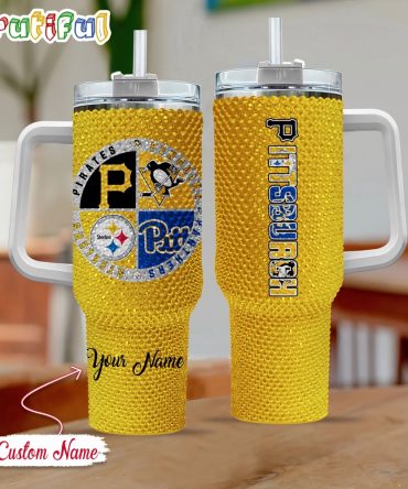 Rhinestone Bling Pittsburgh Sport Logo Team Custom Stanley Quencher 40Oz Stainless Steel Tumbler With Handle