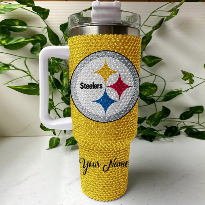 Rhinestone Bling Pittsburgh Steelers Nfl Sports Custom Stanley Quencher 40Oz Stainless Steel Tumbler With Handle - Image 4