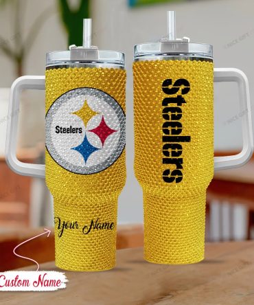 Rhinestone Bling Pittsburgh Steelers Nfl Sports Custom Stanley Quencher 40Oz Stainless Steel Tumbler With Handle
