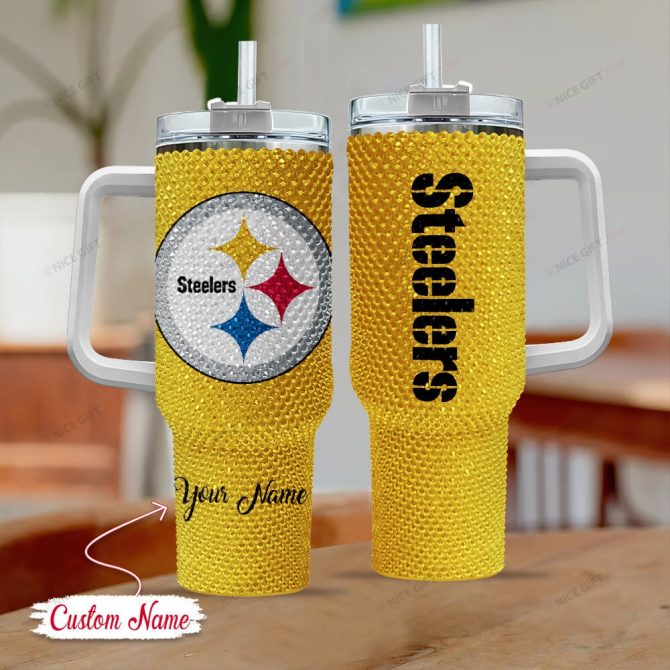 Rhinestone Bling Pittsburgh Steelers Nfl Sports Custom Stanley Quencher 40Oz Stainless Steel Tumbler With Handle