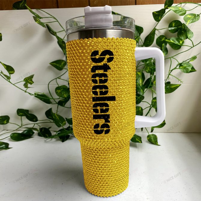 Rhinestone Bling Pittsburgh Steelers Nfl Sports Custom Stanley Quencher 40Oz Stainless Steel Tumbler With Handle - Image 3