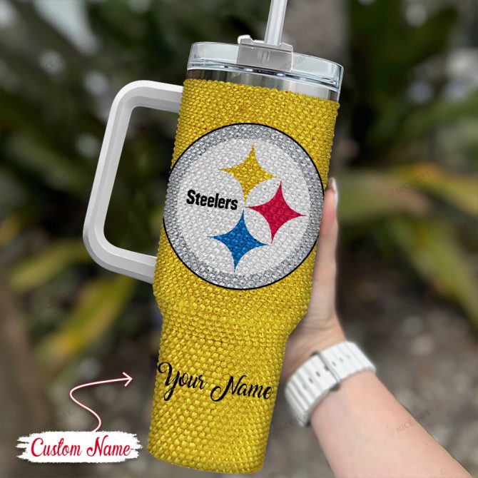Rhinestone Bling Pittsburgh Steelers Nfl Sports Custom Stanley Quencher 40Oz Stainless Steel Tumbler With Handle - Image 2