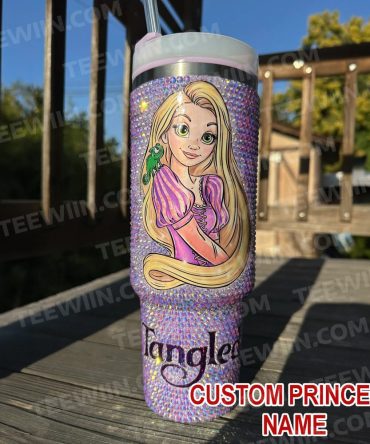 Rhinestone Bling Rapunzel Disney Princess Cartoon Custom Stanley Quencher 40Oz Stainless Steel Tumbler With Handle