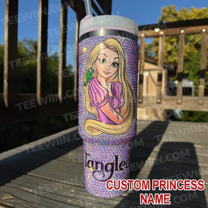 Rhinestone Bling Rapunzel Disney Princess Cartoon Custom Stanley Quencher 40Oz Stainless Steel Tumbler With Handle
