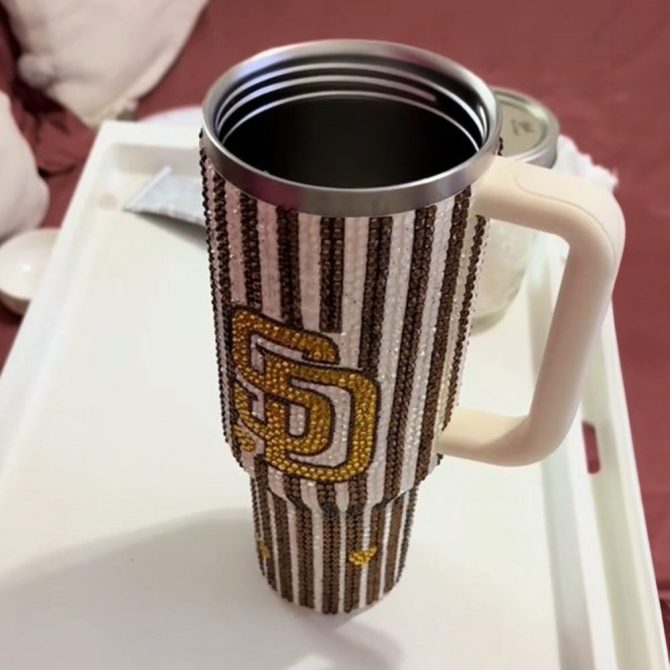 Rhinestone Bling San Diego Padres Mlb Custom Stanley Quencher 40Oz Stainless Steel Tumbler With Handle - Image 4