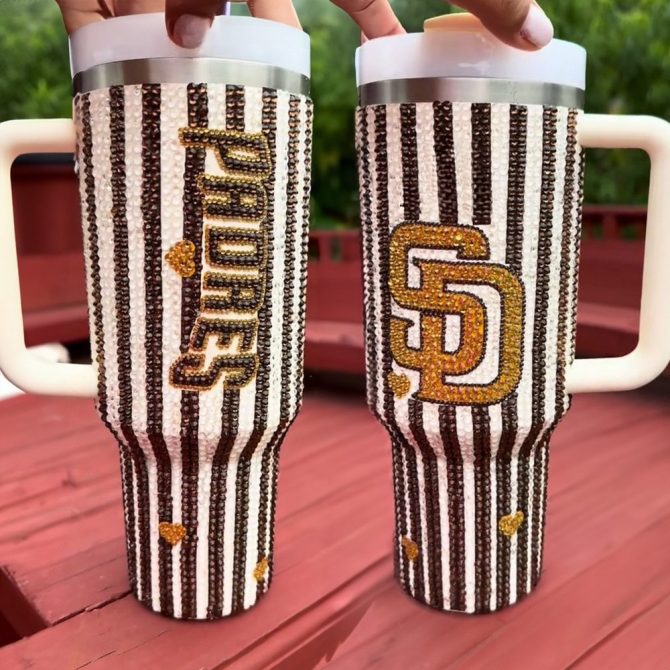 Rhinestone Bling San Diego Padres Mlb Custom Stanley Quencher 40Oz Stainless Steel Tumbler With Handle