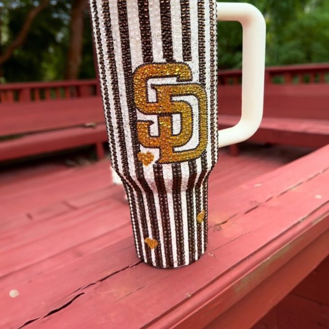 Rhinestone Bling San Diego Padres Mlb Custom Stanley Quencher 40Oz Stainless Steel Tumbler With Handle - Image 3
