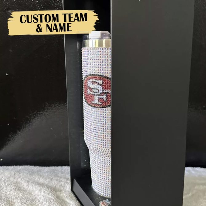Rhinestone Bling San Francisco 49Ers Nfl Custom Stanley Quencher 40Oz Stainless Steel Tumbler With Handle - Image 3