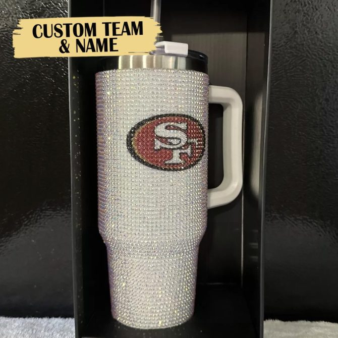 Rhinestone Bling San Francisco 49Ers Nfl Custom Stanley Quencher 40Oz Stainless Steel Tumbler With Handle - Image 2