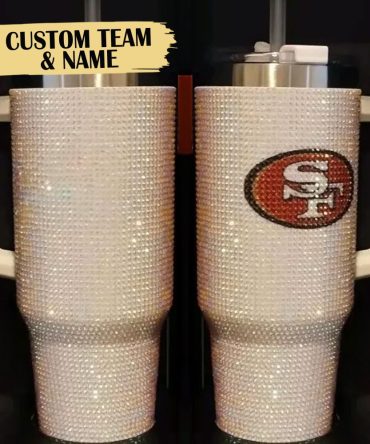 Rhinestone Bling San Francisco 49Ers Nfl Custom Stanley Quencher 40Oz Stainless Steel Tumbler With Handle