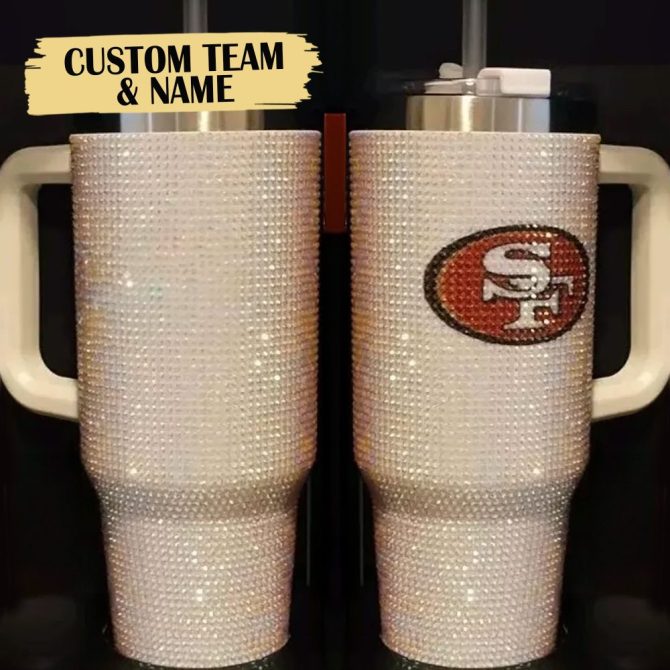 Rhinestone Bling San Francisco 49Ers Nfl Custom Stanley Quencher 40Oz Stainless Steel Tumbler With Handle