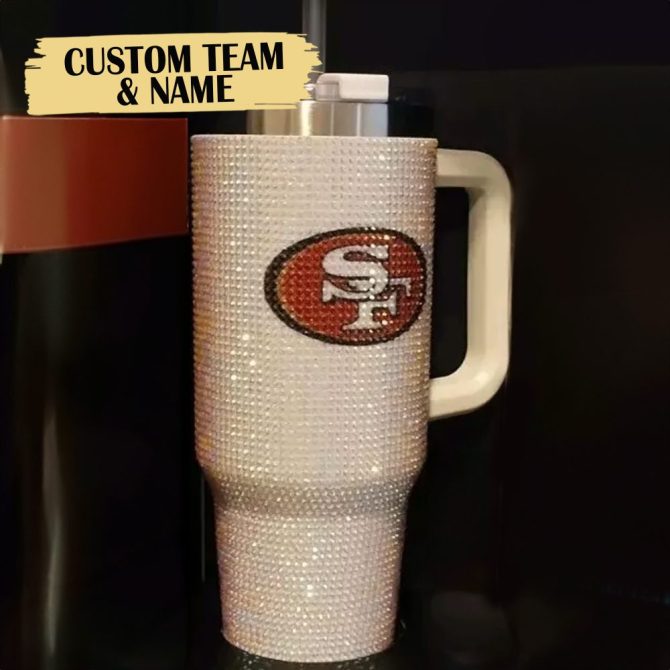 Rhinestone Bling San Francisco 49Ers Nfl Custom Stanley Quencher 40Oz Stainless Steel Tumbler With Handle - Image 4