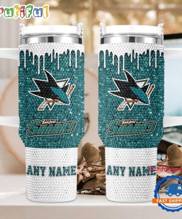 Rhinestone Bling San Jose Sharks Nhl Sports Custom Stanley Quencher 40Oz Stainless Steel Tumbler With Handle