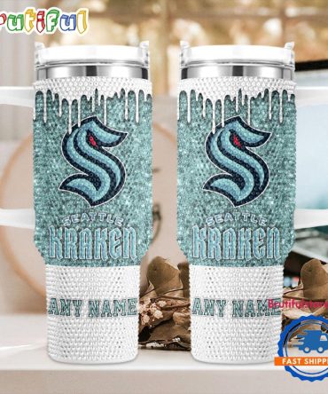 Rhinestone Bling Seattle Kraken Nhl Sports Custom Stanley Quencher 40Oz Stainless Steel Tumbler With Handle