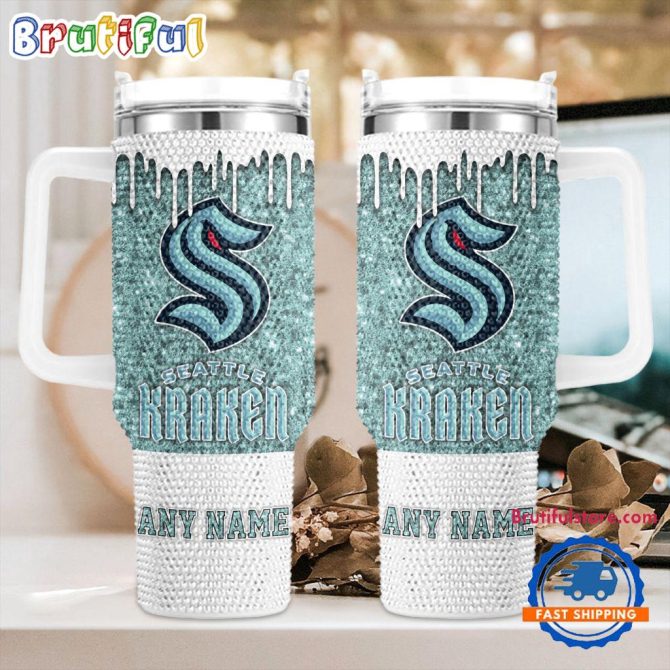 Rhinestone Bling Seattle Kraken Nhl Sports Custom Stanley Quencher 40Oz Stainless Steel Tumbler With Handle