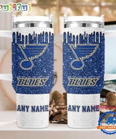 Rhinestone Bling St. Louis Blues Nhl Sports Custom Stanley Quencher 40Oz Stainless Steel Tumbler With Handle