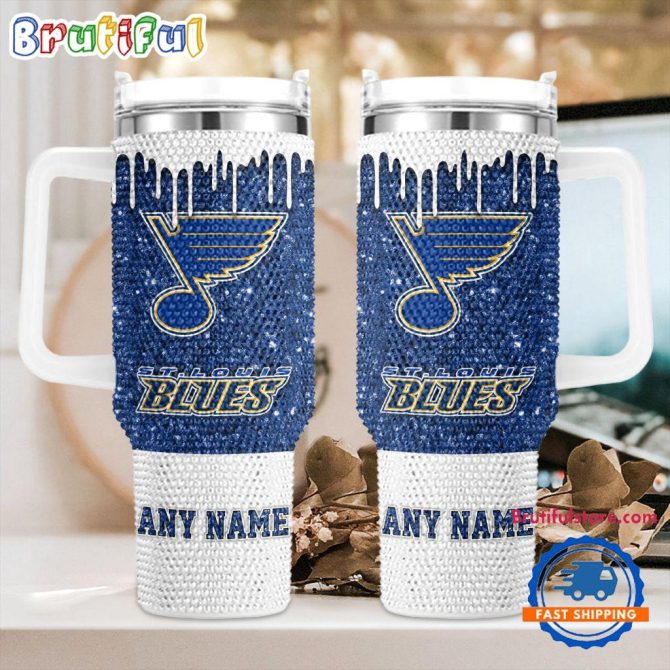 Rhinestone Bling St. Louis Blues Nhl Sports Custom Stanley Quencher 40Oz Stainless Steel Tumbler With Handle