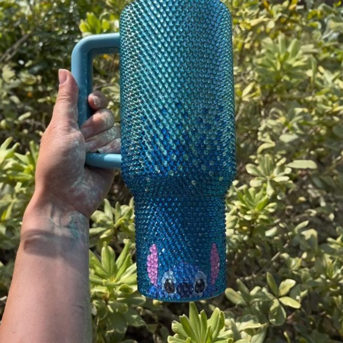 Rhinestone Bling Stitch Cartoon Custom Stanley Quencher 40Oz Stainless Steel Tumbler With Handle - Image 2