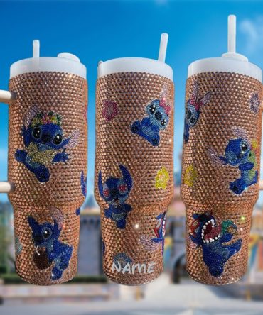 Rhinestone Bling Stitch Cartoon Custom Stanley Quencher 40Oz Stainless Steel Tumbler With Handle