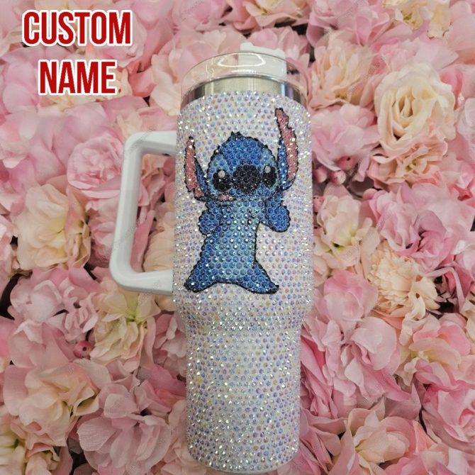 Rhinestone Bling Stitch Cartoon Custom Stanley Quencher 40Oz Stainless Steel Tumbler With Handle - Image 2