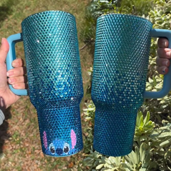 Rhinestone Bling Stitch Cartoon Custom Stanley Quencher 40Oz Stainless Steel Tumbler With Handle