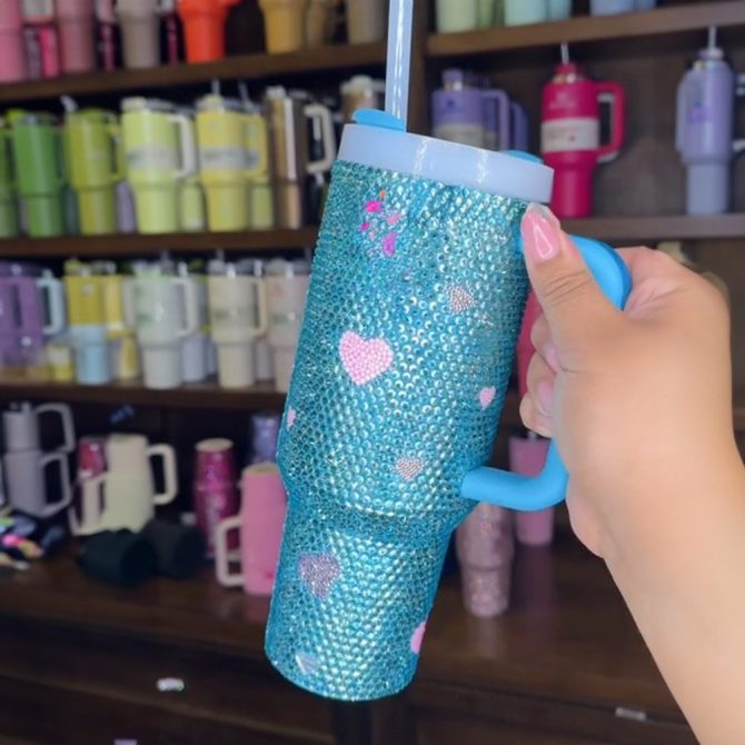 Rhinestone Bling Stitch Couple Cartoon Custom Stanley Quencher 40Oz Stainless Steel Tumbler With Handle - Image 2