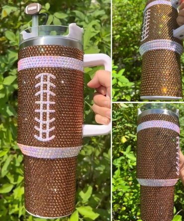Rhinestone Bling Stitch Football Nfl Custom Stanley Quencher 40Oz Stainless Steel Tumbler With Handle