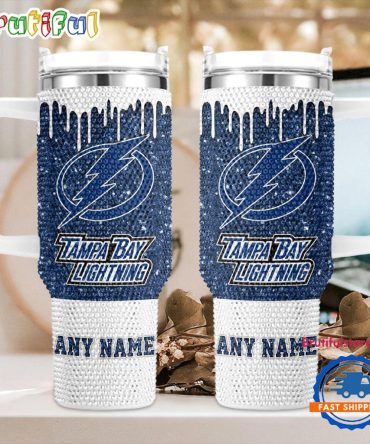 Rhinestone Bling Tampa Bay Lightning Nhl Sports Custom Stanley Quencher 40Oz Stainless Steel Tumbler With Handle