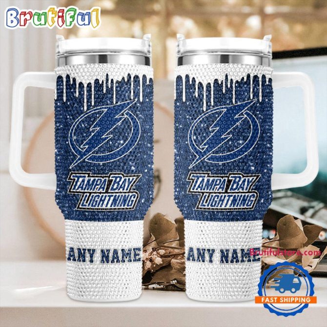 Rhinestone Bling Tampa Bay Lightning Nhl Sports Custom Stanley Quencher 40Oz Stainless Steel Tumbler With Handle