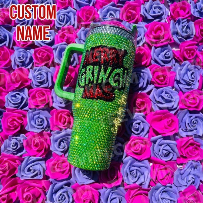 Rhinestone Bling The Grinch Christmas Cartoon Custom Stanley Quencher 40Oz Stainless Steel Tumbler With Handle - Image 2