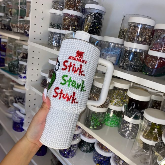Rhinestone Bling The Grinch Christmas Cartoon Custom Stanley Quencher 40Oz Stainless Steel Tumbler With Handle - Image 4