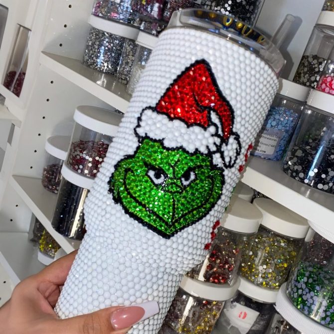 Rhinestone Bling The Grinch Christmas Cartoon Custom Stanley Quencher 40Oz Stainless Steel Tumbler With Handle - Image 2