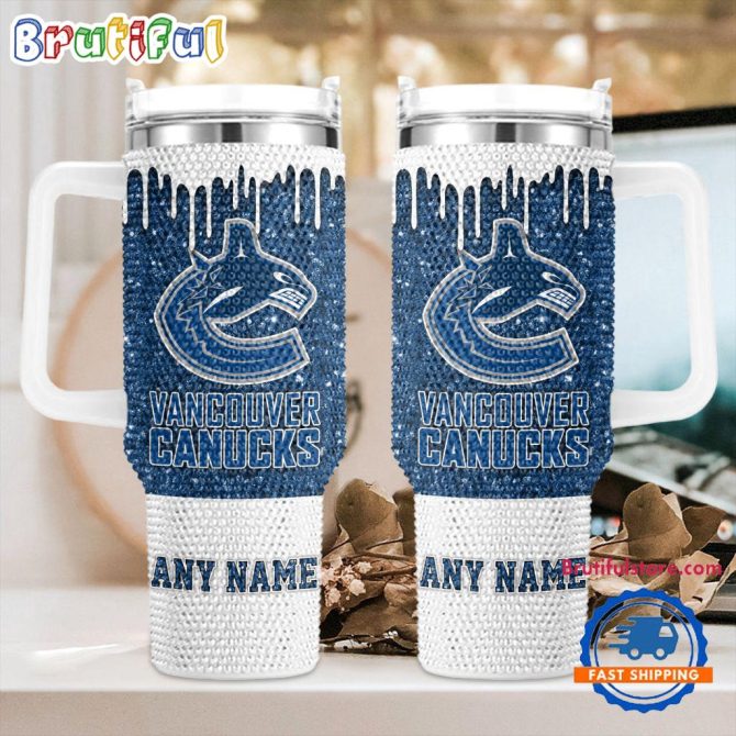 Rhinestone Bling Vancouver Canucks Nhl Sports Custom Stanley Quencher 40Oz Stainless Steel Tumbler With Handle