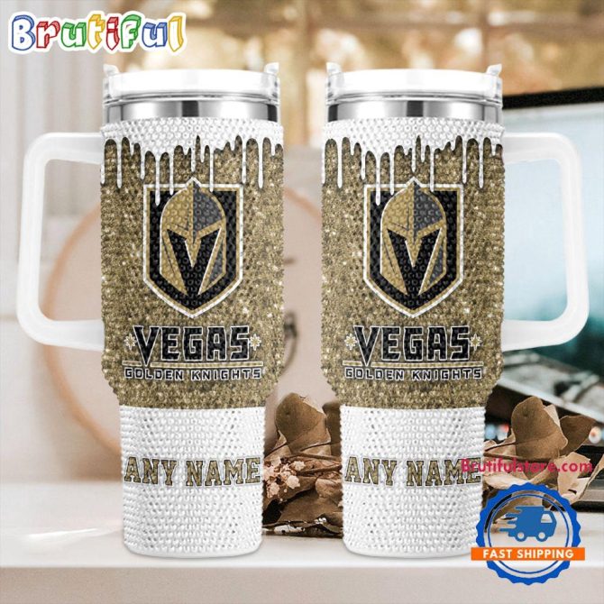 Rhinestone Bling Vegas Golden Knights Nhl Sports Custom Stanley Quencher 40Oz Stainless Steel Tumbler With Handle