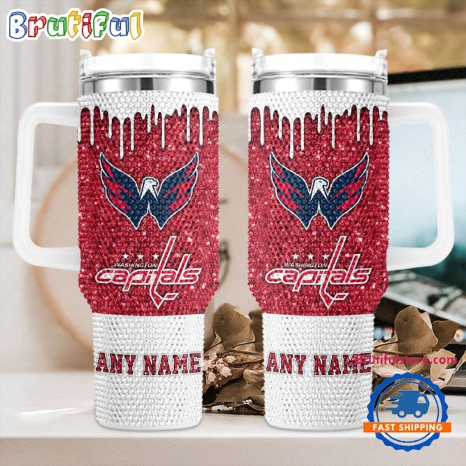 Rhinestone Bling Washington Capitals Nhl Sports Custom Stanley Quencher 40Oz Stainless Steel Tumbler With Handle
