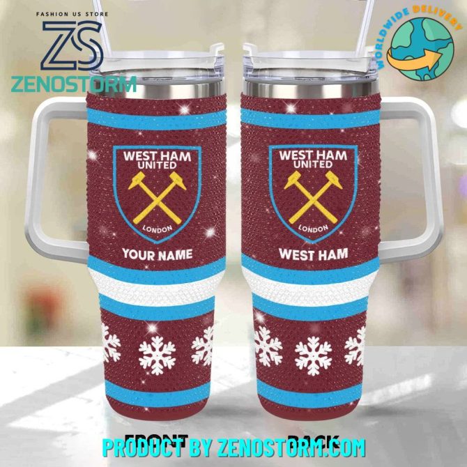 Rhinestone Bling West Ham United Epl Custom Stanley Quencher 40Oz Stainless Steel Tumbler With Handle