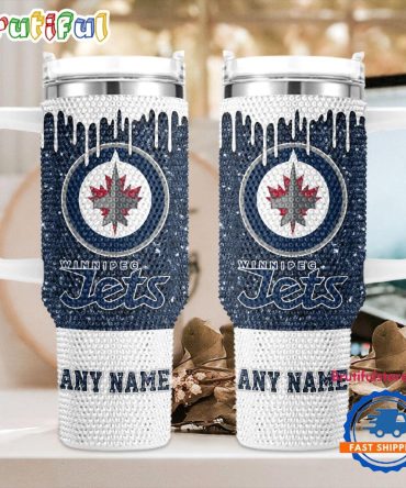 Rhinestone Bling Winnipeg Jets Nhl Sports Custom Stanley Quencher 40Oz Stainless Steel Tumbler With Handle