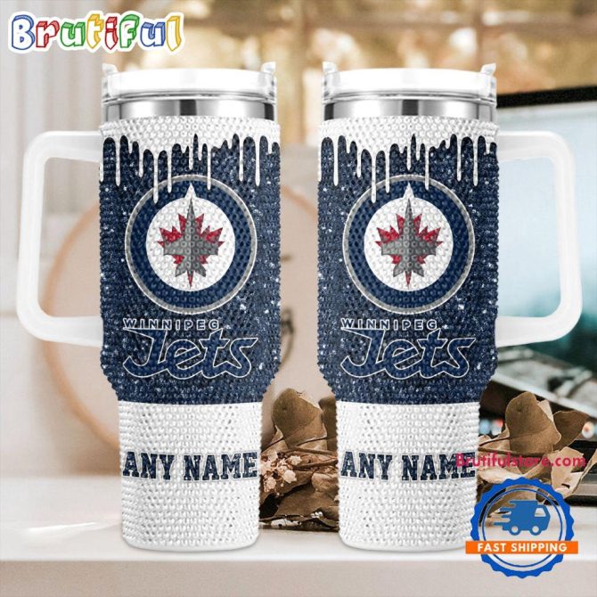 Rhinestone Bling Winnipeg Jets Nhl Sports Custom Stanley Quencher 40Oz Stainless Steel Tumbler With Handle