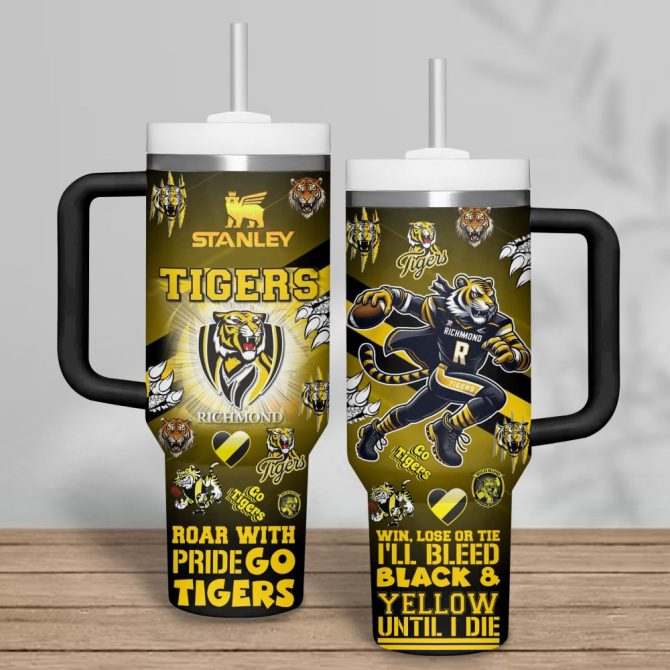 Richmond Tigers Afl Custom Stanley Quencher 40Oz Stainless Steel Tumbler With Handle - Image 3