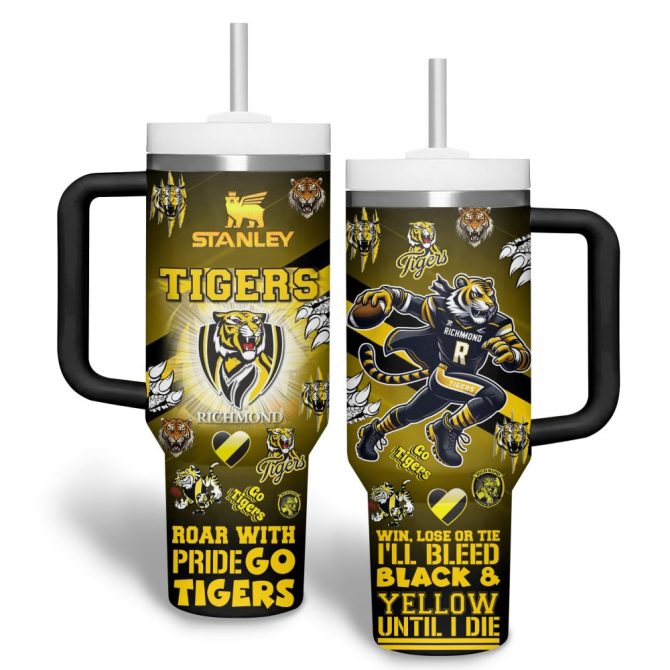 Richmond Tigers Afl Custom Stanley Quencher 40Oz Stainless Steel Tumbler With Handle - Image 2