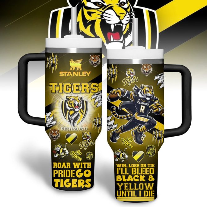Richmond Tigers Afl Custom Stanley Quencher 40Oz Stainless Steel Tumbler With Handle
