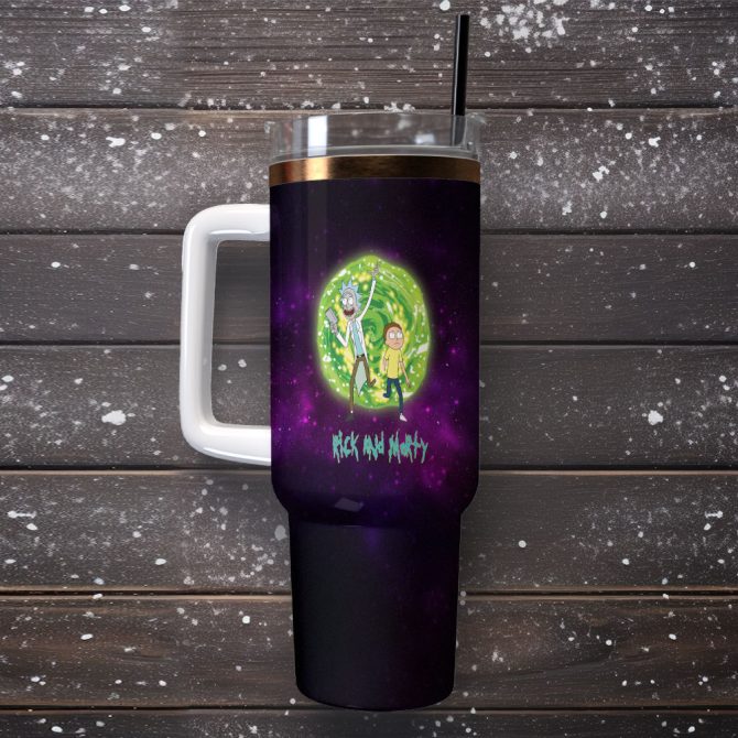Rick And Morty Tv Series Custom Stanley Quencher 40Oz Stainless Steel Tumbler With Handle - Image 2