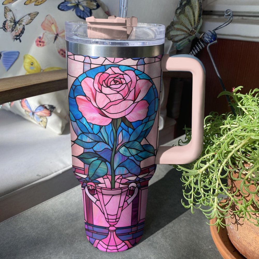 Rose Flower Custom Stanley Quencher 40Oz Stainless Steel Tumbler With Handle - Image 4