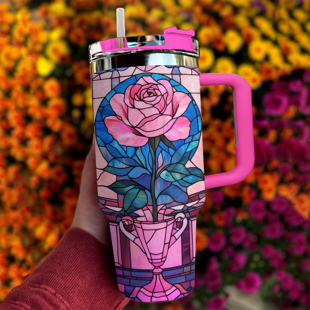 Rose Flower Custom Stanley Quencher 40Oz Stainless Steel Tumbler With Handle - Image 2