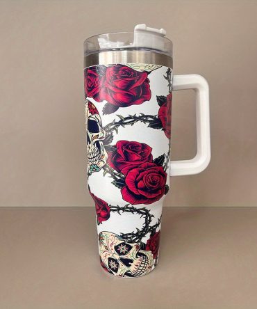 Rose Flower Custom Stanley Quencher 40Oz Stainless Steel Tumbler With Handle