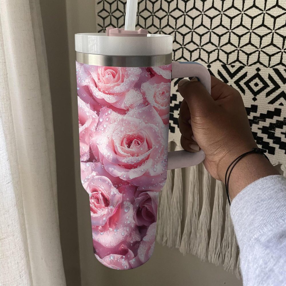 Rose Flower Custom Stanley Quencher 40Oz Stainless Steel Tumbler With Handle - Image 4