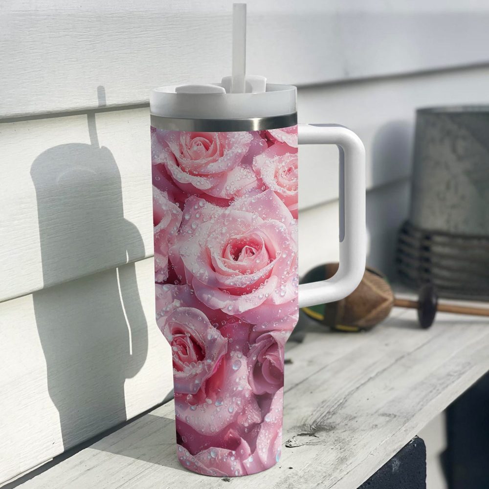 Rose Flower Custom Stanley Quencher 40Oz Stainless Steel Tumbler With Handle - Image 3