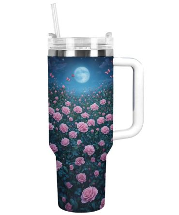Rose Flower Garden Custom Stanley Quencher 40Oz Stainless Steel Tumbler With Handle