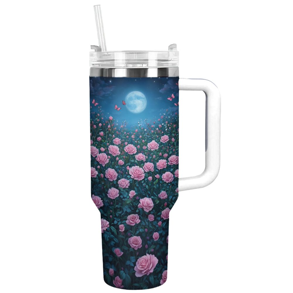 Rose Flower Garden Custom Stanley Quencher 40Oz Stainless Steel Tumbler With Handle